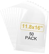 Aubeco 50Pcs Flat Bottom Cellophane Bags, 11.8x16x4.5