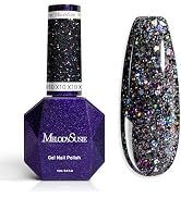 MelodySusie Galaliver Black Glitter Gel Nail Polish, 15ML Sparkly Shimmer Black Gel Polish Soak O...
