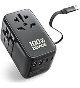 DOACE Universal Travel Adapter, 100W GaN 3.0 European Travel Plug Adapter with Built-in USB-C Cab...