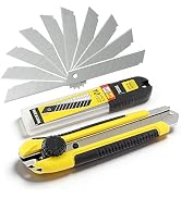 Heavy Duty 25mm Utility Knife, 10pcs SK5 Snap-Off Blades, Locking Retractable Box Cutter with Rub...