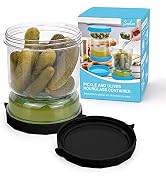SOPHICO Pickle and Olives Jar Container with Strainer Flip, Leak-proof Juice Separator Hourglass ...