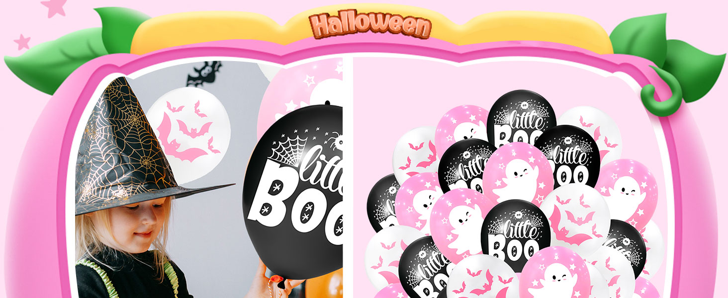 Halloween decorations birthday horror balloons black spider web white balloon ghost boo bats pink