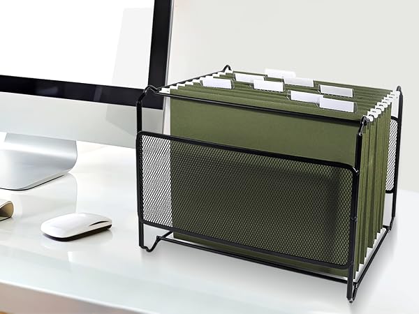 green hanging folders