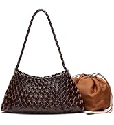 Small Woven Purse for Women, Vegan Leather Shoulder Bag, Slouchy Tote Bag with Inner Drawstring P...