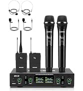 MIZISNR Lapel Wireless Microphone System with Headset & Lavalier Mics, 4 Channel UHF Metal Receiv...