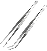 BAOKARU Stainless Steel Kitchen Tweezers Set 11.8 inch Straight Bent Serving Tongs 2 Pack