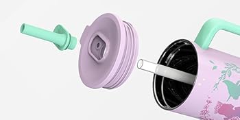 Stainless steel travel tumbler lid with disassembled straw and silicone spout