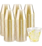 I00000 200pcs Gold Plastic Cups - 9 OZ Hard Gold Glitter Disposable Cups for Cocktail & Drinking ...