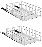 Pull Out Cabinet Organizer, 2 Pack Stainless Steel Slide Out Drawers for Cabinets, Adhesive Roll ...