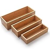 3Pcs Bamboo Bathroom Tray, Bathroom Organizer, Wooden Basket Tray for Counter Toilet Tank Top, Ho...