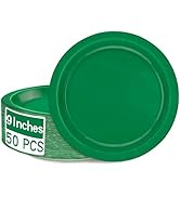 QZYL 50 PCS Disposable Paper Plates, 9 Inches Dinner Paper Plates Set, Green Heavy Duty Paper Pla...