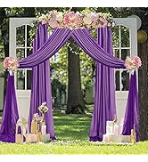 FUHSY Wedding Arch Draping Fabric Purple Drapes for Wedding Arch 6 Yard 2 Panels Chiffon Fabric D...