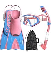 Aegend Snorkeling Gear for Kids Youth - Anti-Fog Diving Mask, Adjustable Fins & Dry Snorkel, Full...