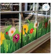 Springtime Flower Window Cling Decal for Glass - Wild Grass, Flowers, Bugs and Insects Design - L...