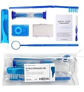 Blue Orthodontic 8 Piece Braces Care Kit - Complete Dental Cleaning Set for Teeth with Travel Too...