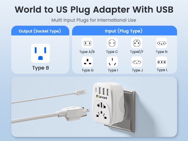 World to US Plug Adapter with USB