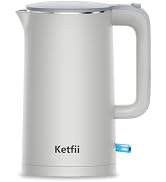 Electric Kettle 1.7L, Double Wall 304 Stainless Steel Hot Water Boiler with Seamless Inner Pot, B...