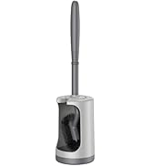 HAMITOR Toilet Bowl Brush Holder Set: Curved Design with Holder for Deep Cleaning Under Rim - Com...