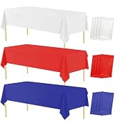 Vyntra 12 Pack Red White Blue Plastic Tablecloths, 54 x 108 Inch Rectangular Table Covers for Pat...