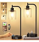 Industrial Table Lamps for Bedrooms Set of 2 - Fully Dimmable Bedside Lamps with USB A and C Port...