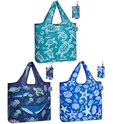 HOLYLUCK Reusable Grocery Bags,Heavy Duty Foldable Shopping Tote Bag (Standard, 3 Ocean Life)