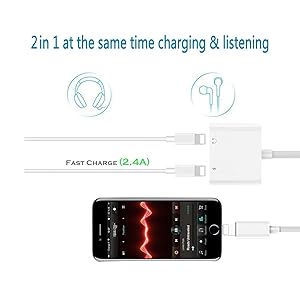 2in1 Lightning Adapter Headphone Jack Cable Splitter Audio For iPhone X 8 7 Plus