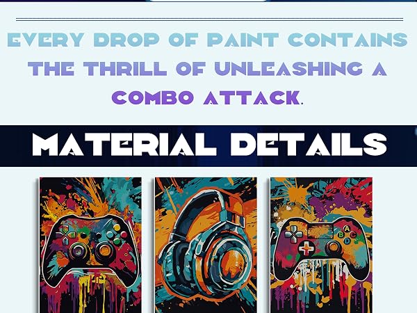 3Pcs Cool Gaming Wall Art Set, Retro Video Game Neon Gamepad Watercolor Canvas Prints for Boys Room