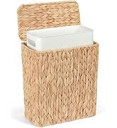 iEGrow Wicker Trash Can, Bathroom Trash Can with Lid, 3 Gallon Natural Water Hyacinth Waste Baske...