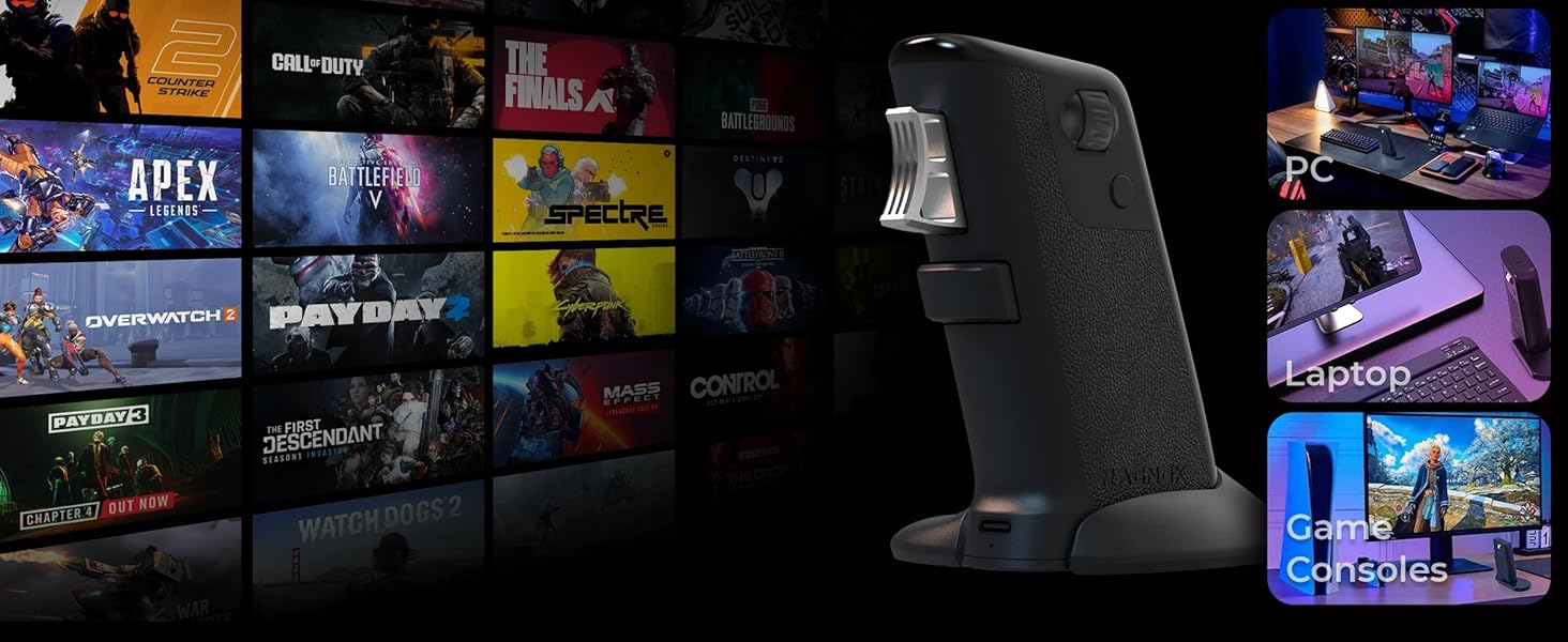FireGrip with multi-platform compatibility for PC, laptop, and game consoles.