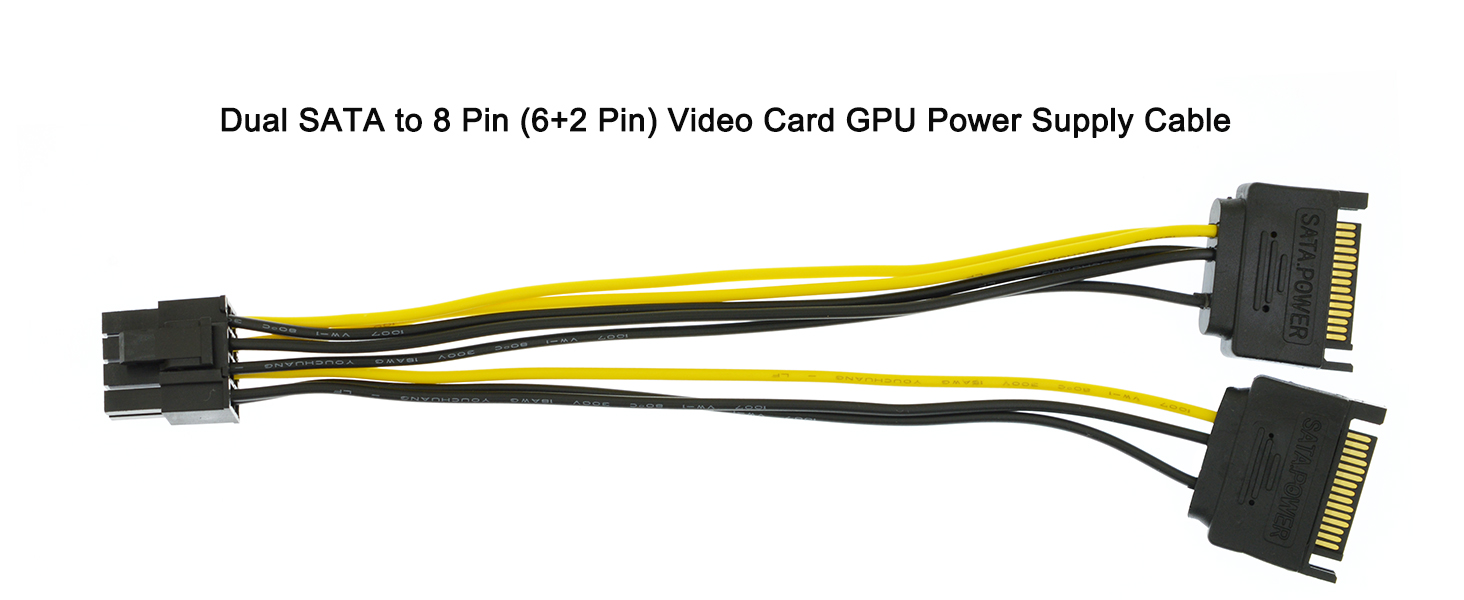 Dual SATA to 8 Pin (6+2 Pin) Video Card GPU Power Supply Cable