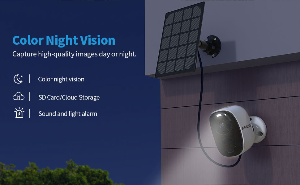 EVERSECU 2K 3MP Solar-Powered Wireless Security Camera Support Pairing Via Bluetooth