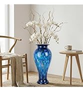 20" Tall Teal Glass Vases,Large Hand Blown Sea Glass Flowers Vase for Floor,Jarrones Grandes para...