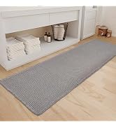 ZALL Grey Waffle Bath Mat,Super Absorbent Non Slip Long Bathroom Runner Rug,Gray 24X72inch,Machin...