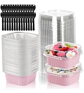 CXIIPOL 35 Pack 5 OZ Square Mini Baking Pans with Lids, 3.5x3.5 Inch Mini Cake Tins, Aluminum Foi...