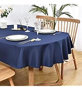 Wolkemer Oval Tablecloth 60 x 84 Inch Washable Fabric Table Cloth Solid Navy Blue Table Cover for...
