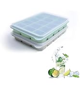 Ice Cube Trays Set of 2, Easy Release 15 Flexible Silicone Ice Cube Molds with Removable Lid Reus...