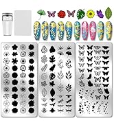 PH PandaHall 3pcs Insects Plants Nail Stamping Plates Flower Leaves Nail Art Templates Bees Nails...