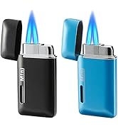Cponmist 2 Pack Mini Butane Lighter, Double Jet Torch Lighter with Visible Window, Refillable and...