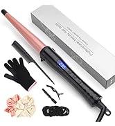 Hair Curling Wand, 0.5-1Inch Tapered Curling Iron, Professional Ceramic Hair Curler Wand with Adj...