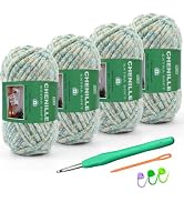 Sixlamb 4-Pack Super Soft Chenille Velvet Yarn for Crocheting, Medium to Bulky (#4-#5), Pastel Mu...