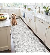 Grey Rug for Hallways Kitchen Rug 2x8, Non Slip Washable Rugs with Rubber Backing Soft Floral Car...