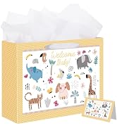 woric 14.5" Baby Gift Bag for Baby Shower with Tissue Paper and Greeting Cards for Boys Girls Bir...