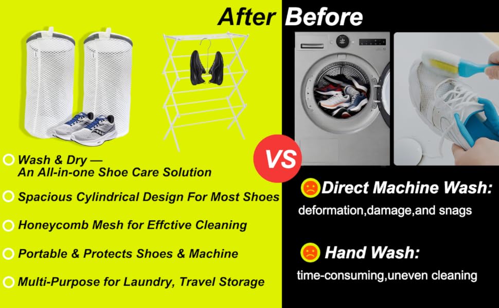 before:direct machine wash-deformation,damage,and snags;hand wash,time-consuming