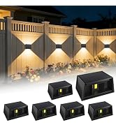 T-SUN Solar Fence Lights Outdoor 6 Pack - 3000K Warm White Solar Wall Lights, IP65 Waterproof Sol...
