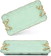 Wowagoga 2 PCS Vintage Decorative Tray Jewelry Tray Storage Tray Green Decorative Organizer for J...