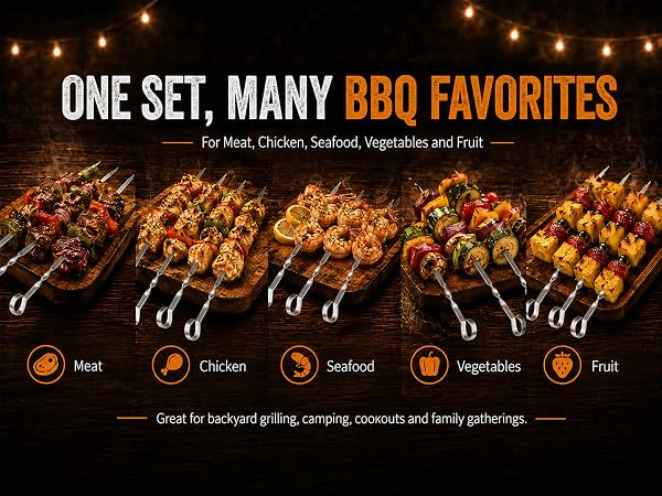 Metal skewer sticks is of solid one-piece design