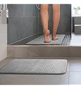 Moss & Stone 2 Pcs Bath Mat Set Light Gray, Soft and Comfortable Bathroom Rug + Shower Mat Non Sl...