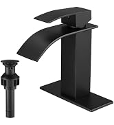 VOTON Black Bathroom Faucets Modern Waterfall Bathroom Sink Faucet Matte Black Single Handle Bath...