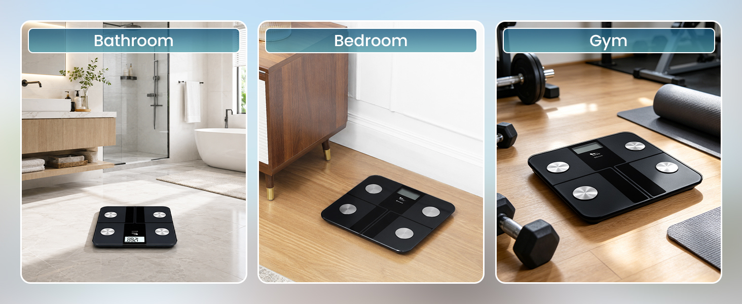 The himaly smart scale is stylish and versatile, easily adapting to various room style