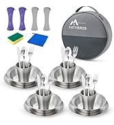 Stainless Steel Camping Mess Kit for 1-4 People,All-in-One Camping Cookware & Tableware Set with ...